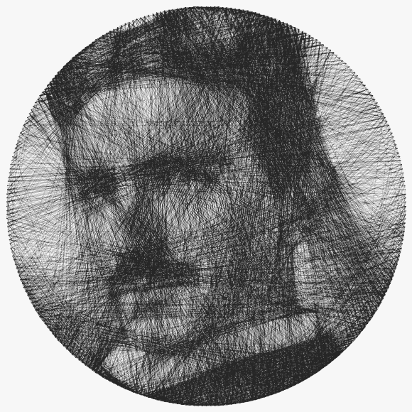 String-art portrét Nikoly Tesly